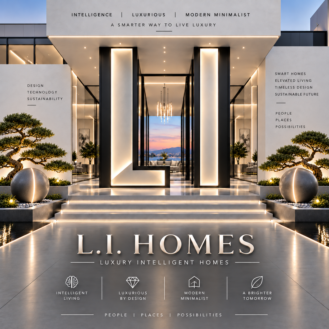 Grand dark entry doors opening into a luxury residence