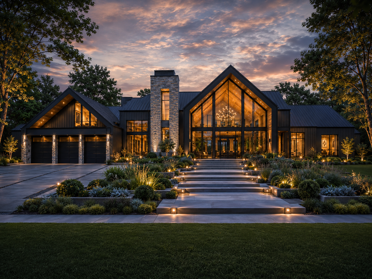 L.I. ONE modern luxury home at dusk